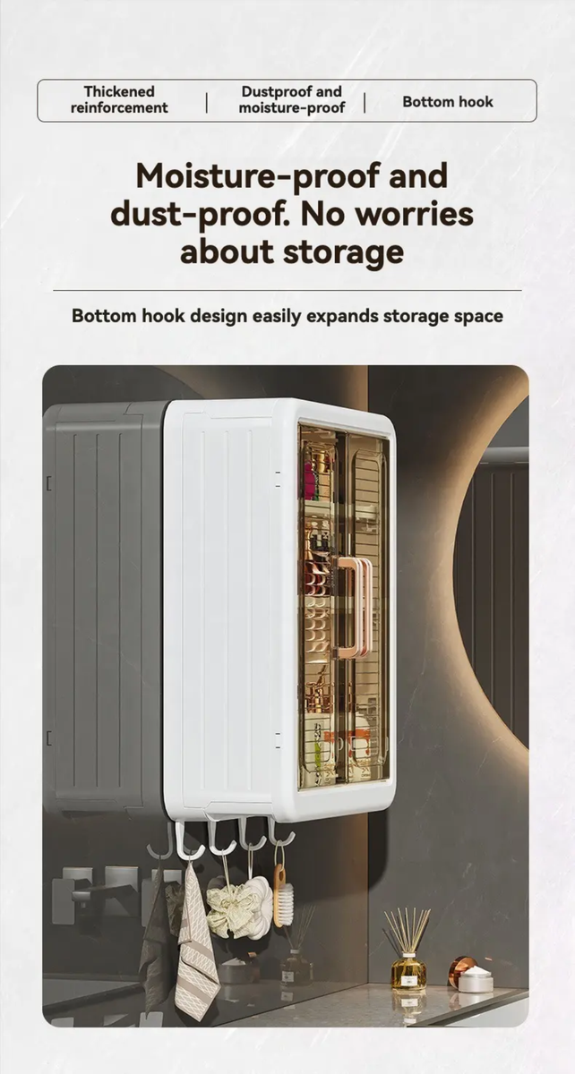 Plastic Wall Mounted Storage Cabinet for Kitchen and Bathroom Organizer