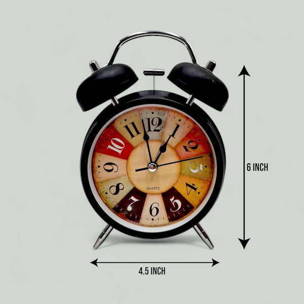 Vintage Twin Bell Alarm Clock, Metal Analog Table Clock with Night LED Light, Extra Loud Alarm, Heavy Sleeper Clock for Kids, Students, Bedroom – Black