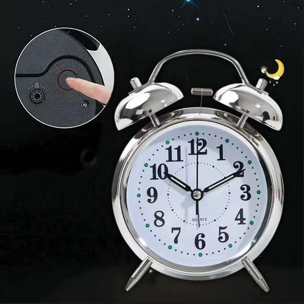 Retro Twin Bell Alarm Clock | Loud Alarm for Heavy Sleepers | Metal Body Analog Table Clock with Night Light | Vintage Desk Clock for Bedroom, Office & Study