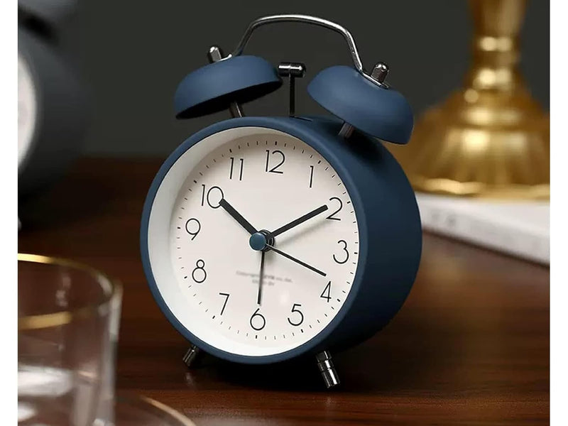 Vintage Twin Bell Analog Display Table Alarm Metal Clock with Night LED Light Heavy Slippers Extra Loud Alarm Clock Ideal for Student and Kids Bedroom (Blue), 8*12 Cm