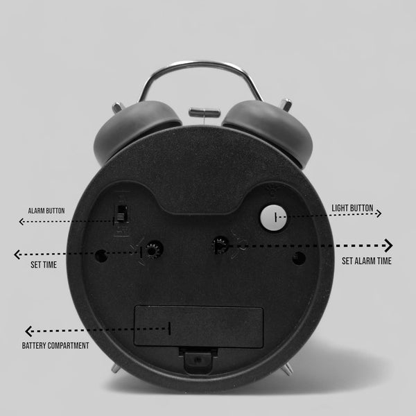 Vintage Twin Bell Alarm Clock, Metal Analog Table Clock with Night LED Light, Extra Loud Alarm, Heavy Sleeper Clock for Kids, Students, Bedroom – Black