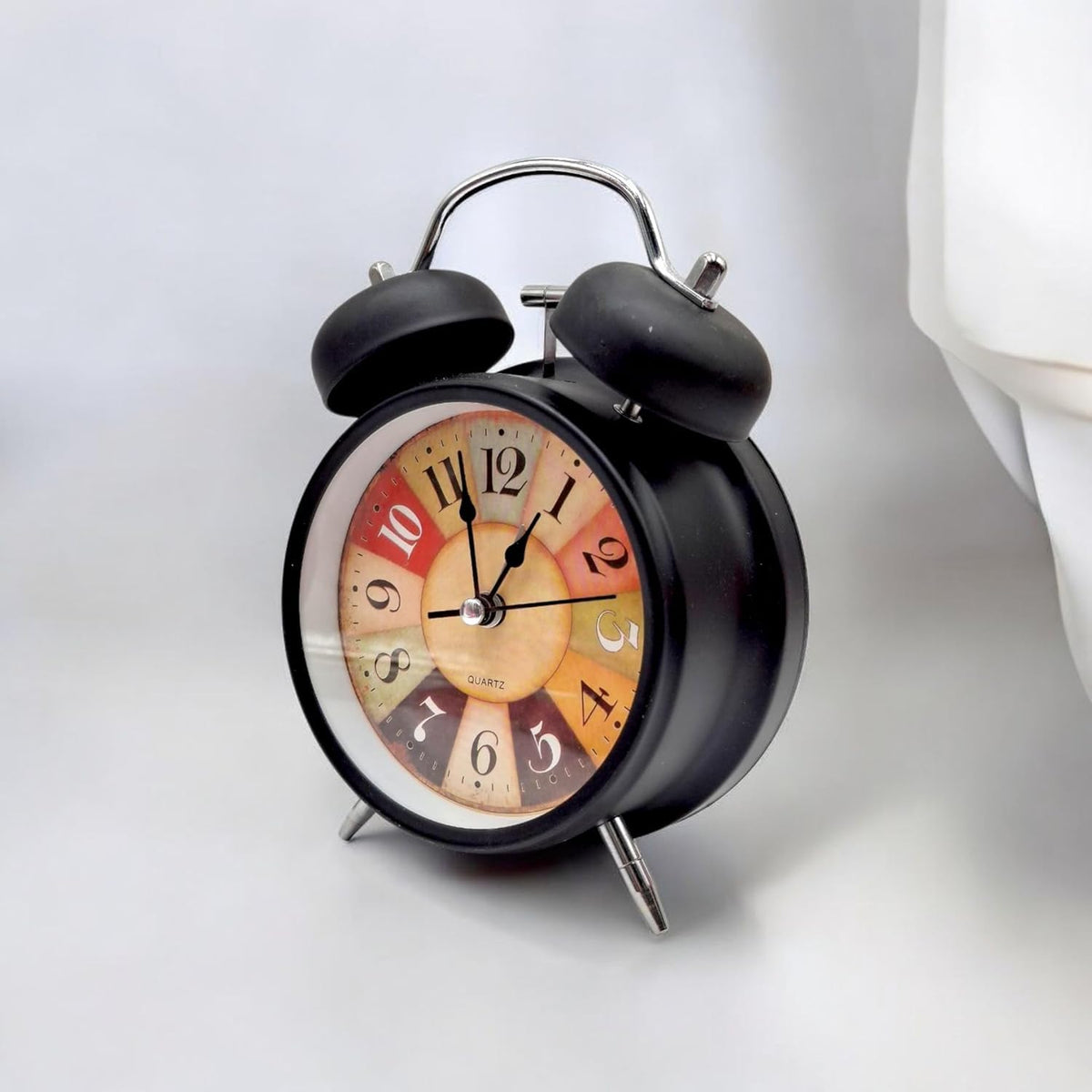 Vintage Twin Bell Alarm Clock, Metal Analog Table Clock with Night LED Light, Extra Loud Alarm, Heavy Sleeper Clock for Kids, Students, Bedroom – Black