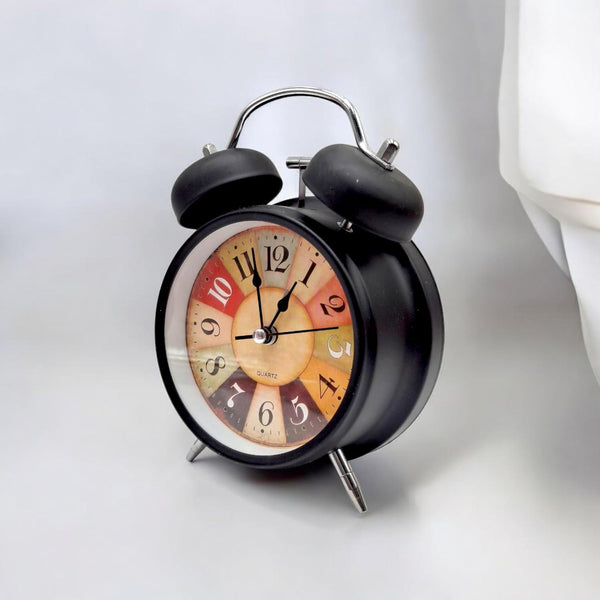 Vintage Twin Bell Alarm Clock, Metal Analog Table Clock with Night LED Light, Extra Loud Alarm, Heavy Sleeper Clock for Kids, Students, Bedroom – Black