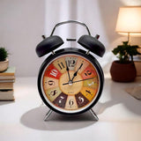 Vintage Twin Bell Alarm Clock, Metal Analog Table Clock with Night LED Light, Extra Loud Alarm, Heavy Sleeper Clock for Kids, Students, Bedroom – Black