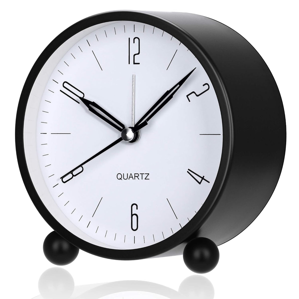 Alarm Clock - 4 Inch Round Silent Analog Desk/Table Clock Non-Ticking