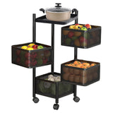 Kuber Industries Storage Rack | 4-Layer Square Multipurpose Storage Trolley with Wheels | Revolving Vegetable Kitchen Rack | Kitchen Cabinet Spice Rack | Metal Fruit Storage Rack | Black