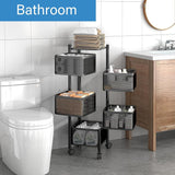 Kuber Industries Storage Rack | 5-Layer Revolving Vegetable Kitchen Rack | Square Multipurpose Storage Trolley with Wheels | Metal Fruit Storage Rack | Kitchen Cabinet Spice Rack | Black