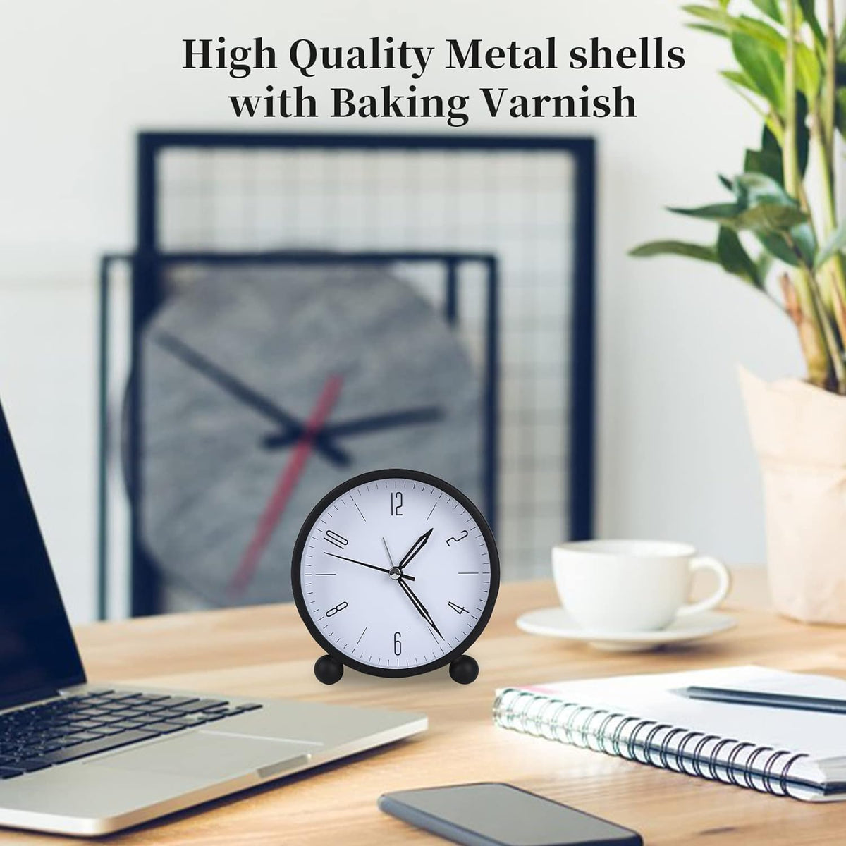 BLAGO Alarm Clock - 4 Inch Round Silent Analog Desk/Table Clock Non-Ticking with Night LED Light- Battery Powered Simple Design for Home Office Students Kids Bedroom Clock