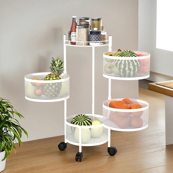 Kuber Industries Storage Rack | 3-Layer Square Multipurpose Storage Trolley with Wheels | Revolving Vegetable Kitchen Rack | Kitchen Cabinet Spice Rack | Metal Fruit Storage Rack | Black