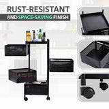 Kuber Industries Storage Rack | 4-Layer Square Multipurpose Storage Trolley with Wheels | Revolving Vegetable Kitchen Rack | Kitchen Cabinet Spice Rack | Metal Fruit Storage Rack | Black