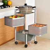 Kuber Industries Storage Rack | 3-Layer Square Multipurpose Storage Trolley with Wheels | Revolving Vegetable Kitchen Rack | Kitchen Cabinet Spice Rack | Metal Fruit Storage Rack | Black