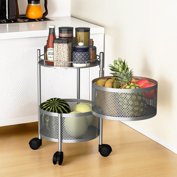Kuber Industries Storage Rack | 5-Layer Revolving Vegetable Kitchen Rack | Square Multipurpose Storage Trolley with Wheels | Metal Fruit Storage Rack | Kitchen Cabinet Spice Rack | Black