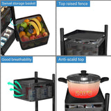 Kuber Industries Storage Rack | 4-Layer Square Multipurpose Storage Trolley with Wheels | Revolving Vegetable Kitchen Rack | Kitchen Cabinet Spice Rack | Metal Fruit Storage Rack | Black