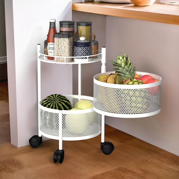 Kuber Industries Storage Rack | 5-Layer Revolving Vegetable Kitchen Rack | Square Multipurpose Storage Trolley with Wheels | Metal Fruit Storage Rack | Kitchen Cabinet Spice Rack | Black