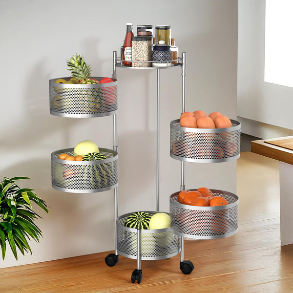 Kuber Industries Storage Rack | 3-Layer Square Multipurpose Storage Trolley with Wheels | Revolving Vegetable Kitchen Rack | Kitchen Cabinet Spice Rack | Metal Fruit Storage Rack | Black