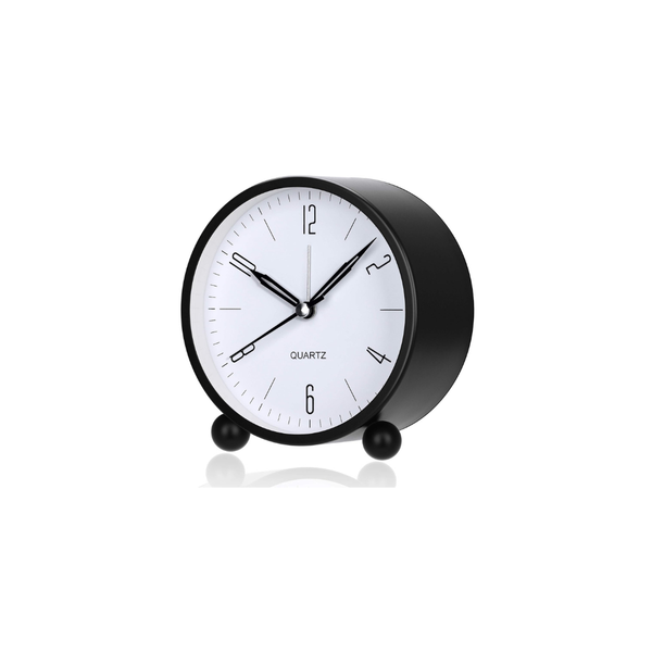 Alarm Clock - 4 Inch Round Silent Analog Desk/Table Clock Non-Ticking