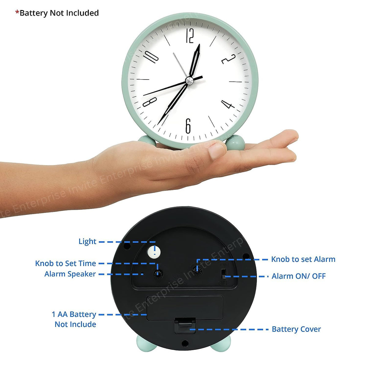 Alarm Clock - 4 Inch Round Silent Analog Desk/Table Clock Non-Ticking