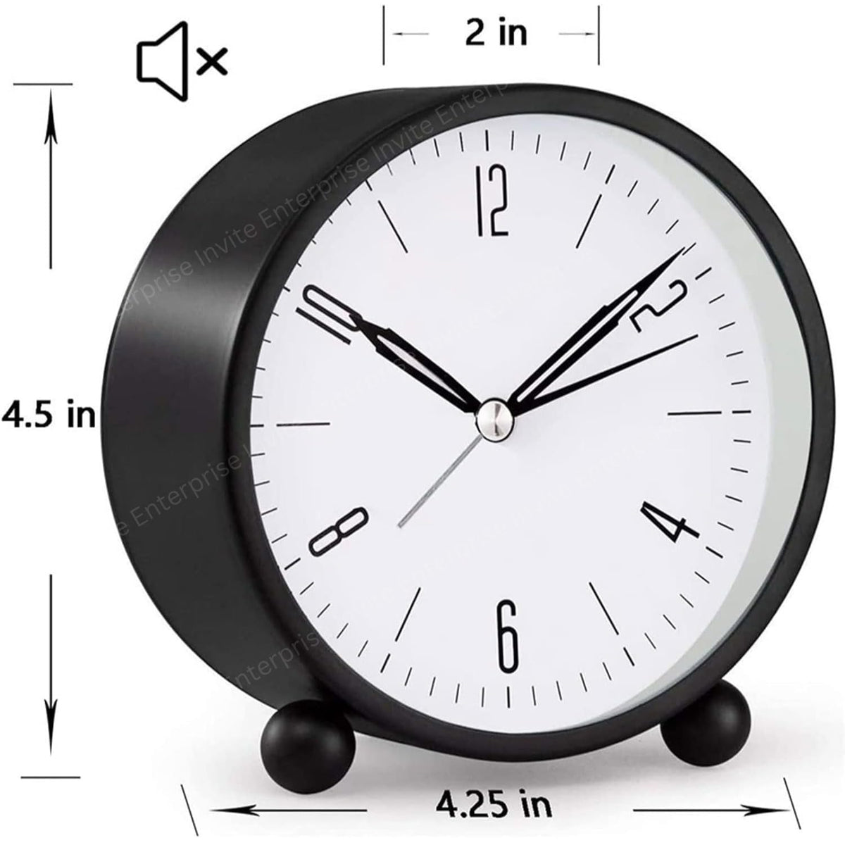 Alarm Clock - 4 Inch Round Silent Analog Desk/Table Clock Non-Ticking