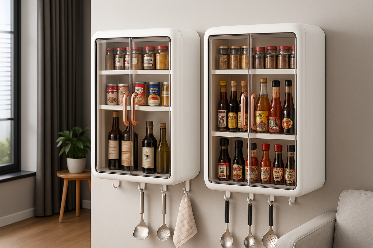 Plastic Wall Mounted Storage Cabinet for Kitchen and Bathroom Organizer